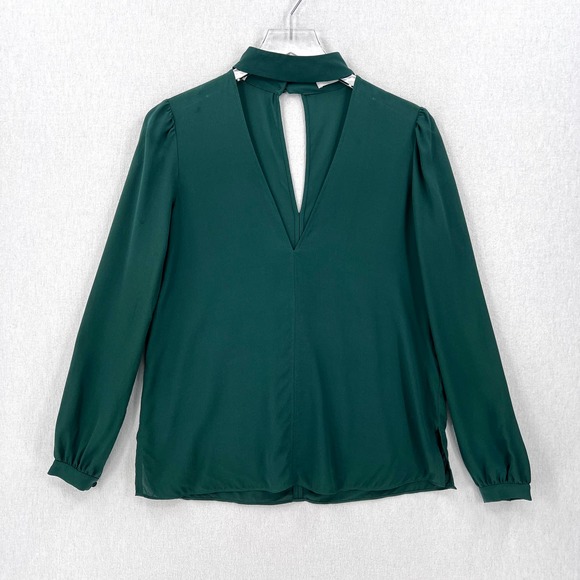ALC Liza Silk Top Womens 2 Pine Green Choker VDeep V-neck Long Sleeve Blouse - Picture 5 of 16